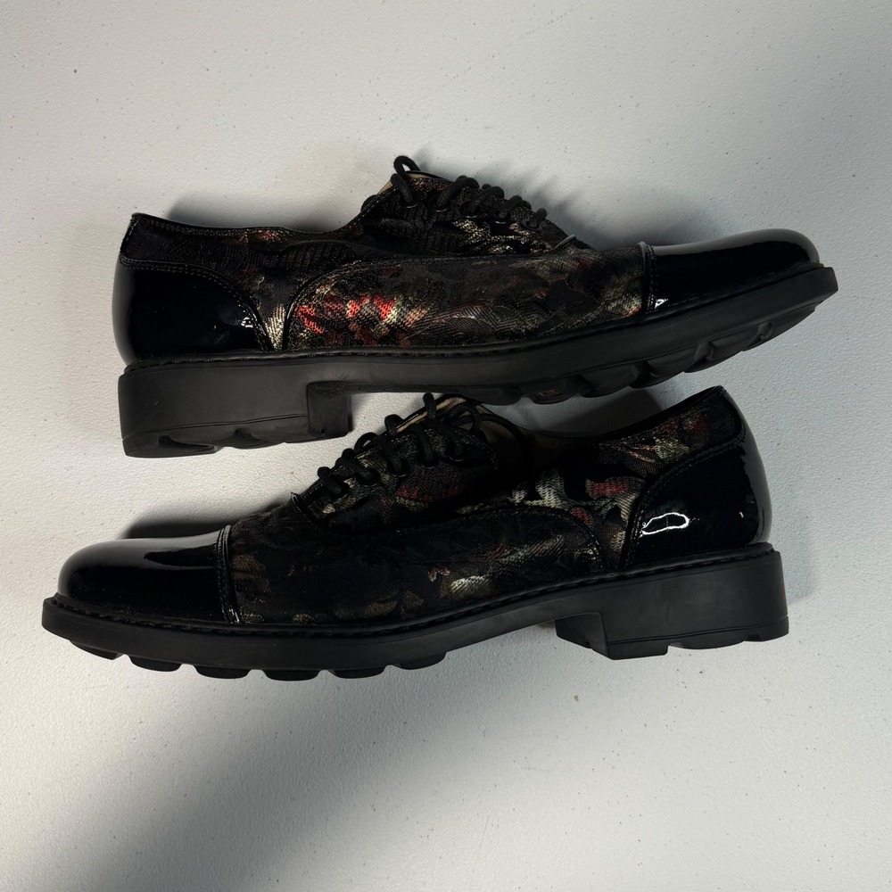 Johnston & Murphy Oxford 9 Black Floral Tapestry Patent Leather J&M Flex - Picture 7 of 9